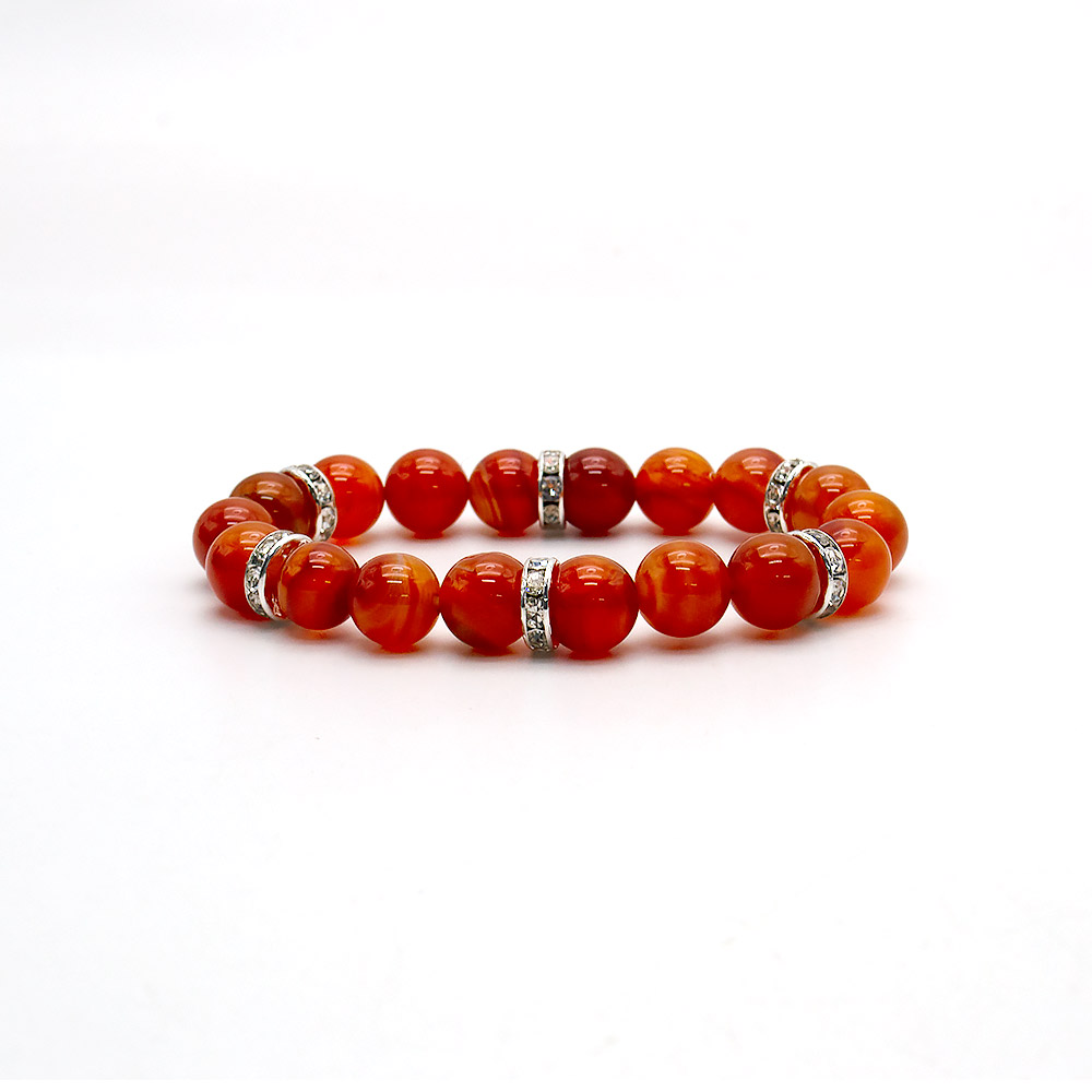 Браслет из агата цвет сердолик с фурнитурой "Стразы"