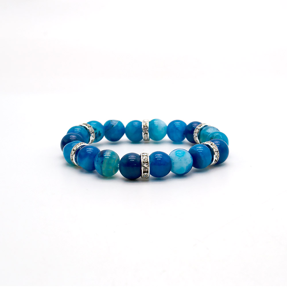 Браслет из агата кракле синего с фурнитурой "Стразы"