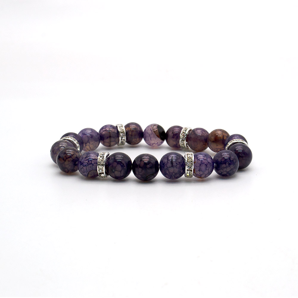 Фото товара браслет из агата кракле фиолетовый с фурнитурой "стразы"