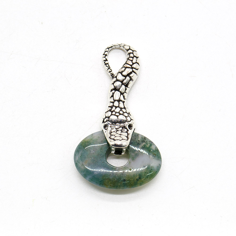 Фото товара кулон "змея с камнем" моховый агат