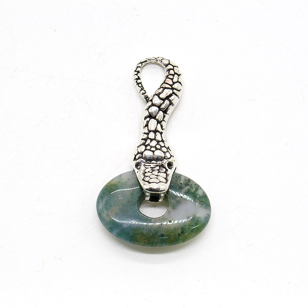 Фото товара кулон "змея с камнем" моховый агат