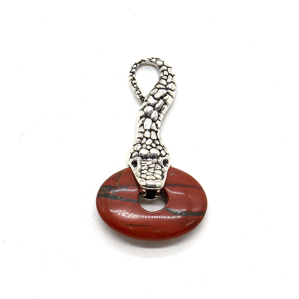 Кулон "Змея с камнем" яшма кирпичная
