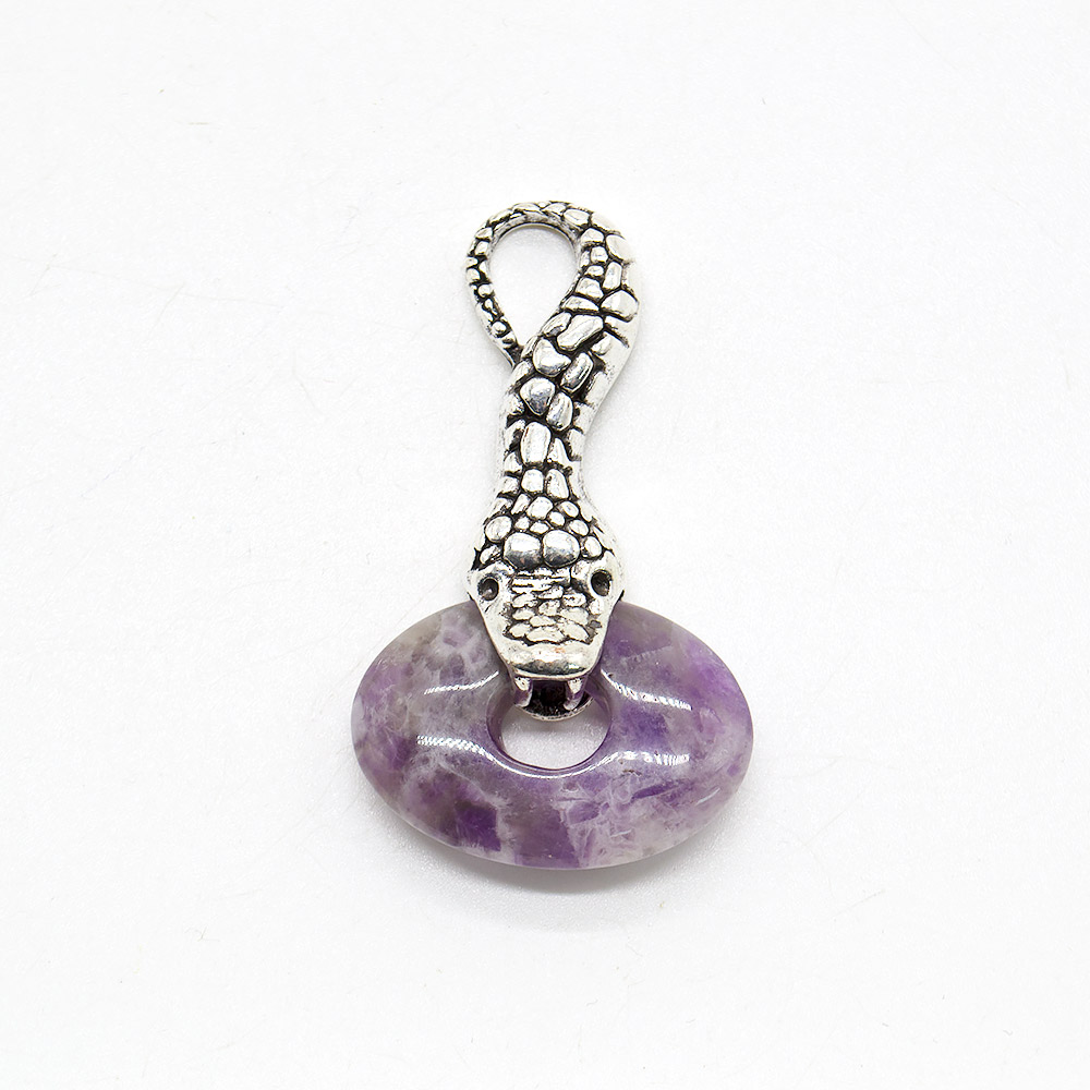 Фото товара кулон "змея с камнем" аметист