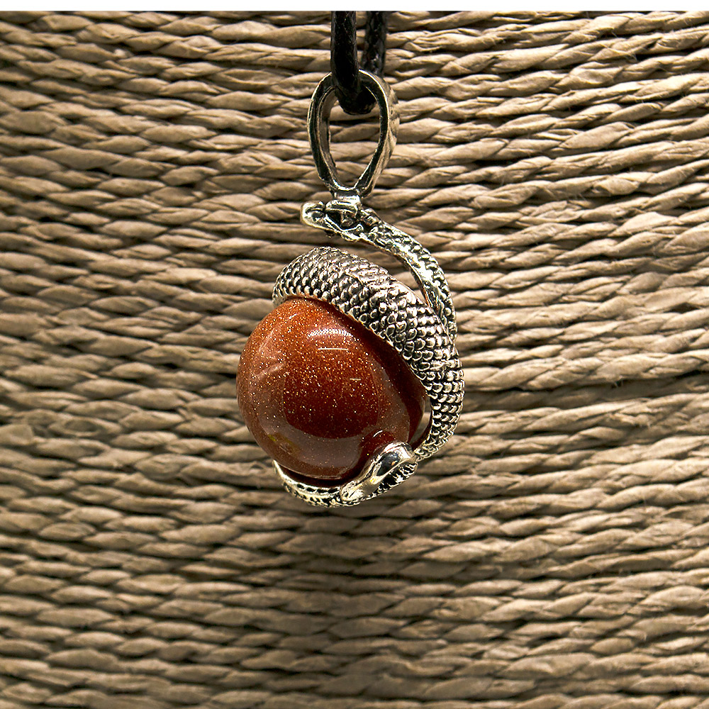 Фото товара кулон  "змея на шаре" авантюрин синтетический коричневый