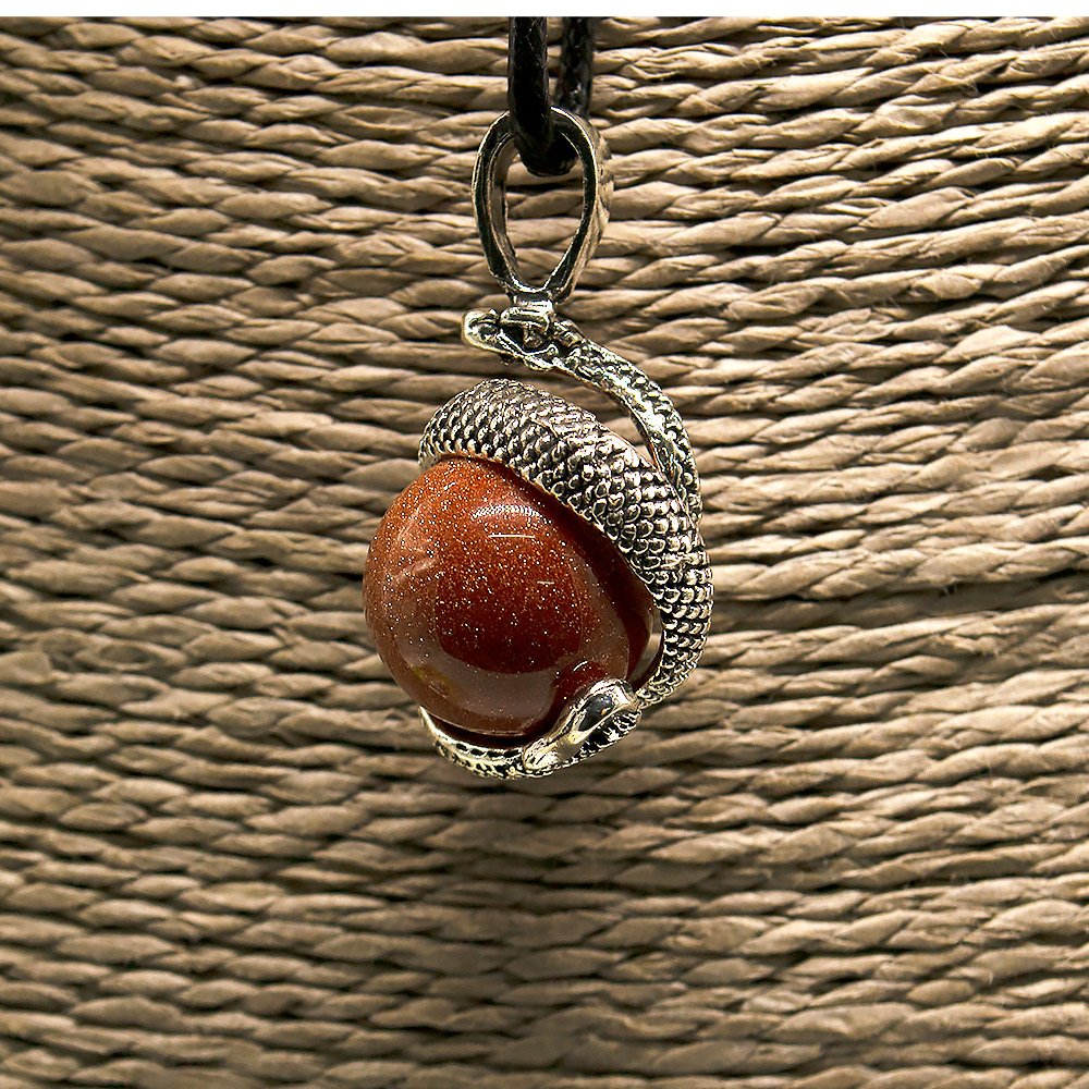 Фото товара кулон  "змея на шаре" авантюрин синтетический коричневый