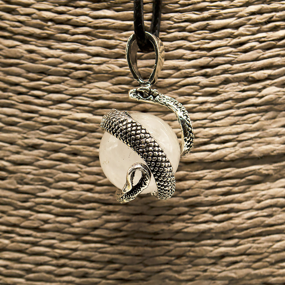 Кулон  "Змея на шаре" горный хрусталь