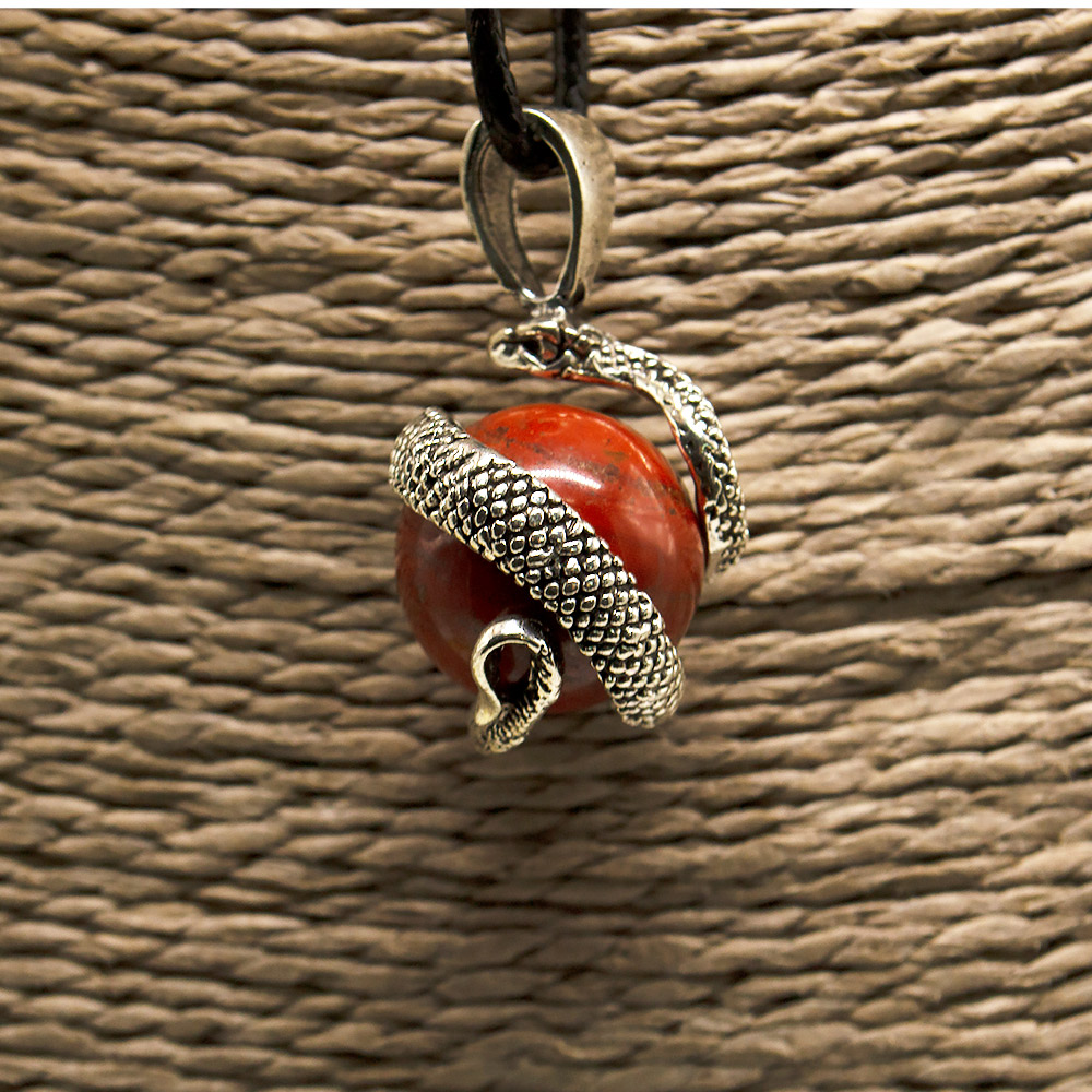 Фото товара кулон  "змея на шаре" яшма кирпичная