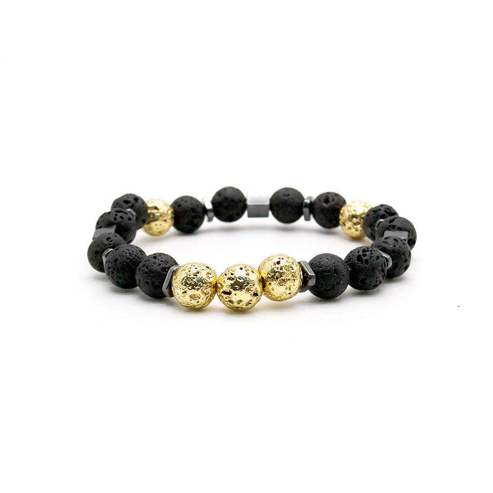 Фото товара браслет из лавы, лавы с покрытием золото,гематита 8 мм