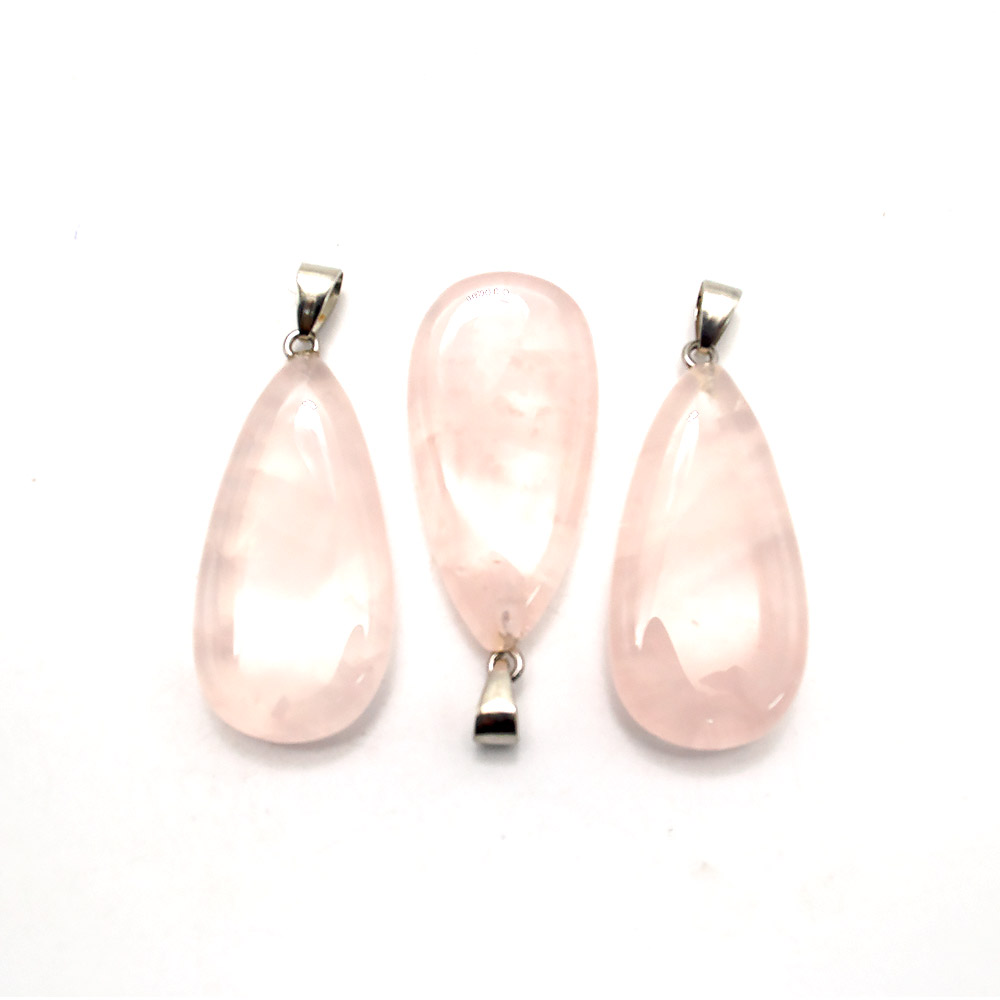 Кулон из розового кварца капля вытянутая 40*20 мм