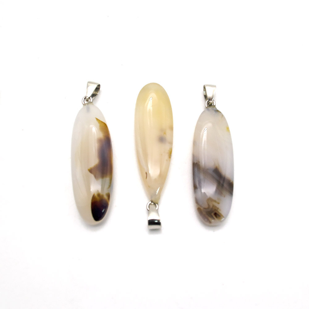 Кулон из агата мохового овальный вытянутый