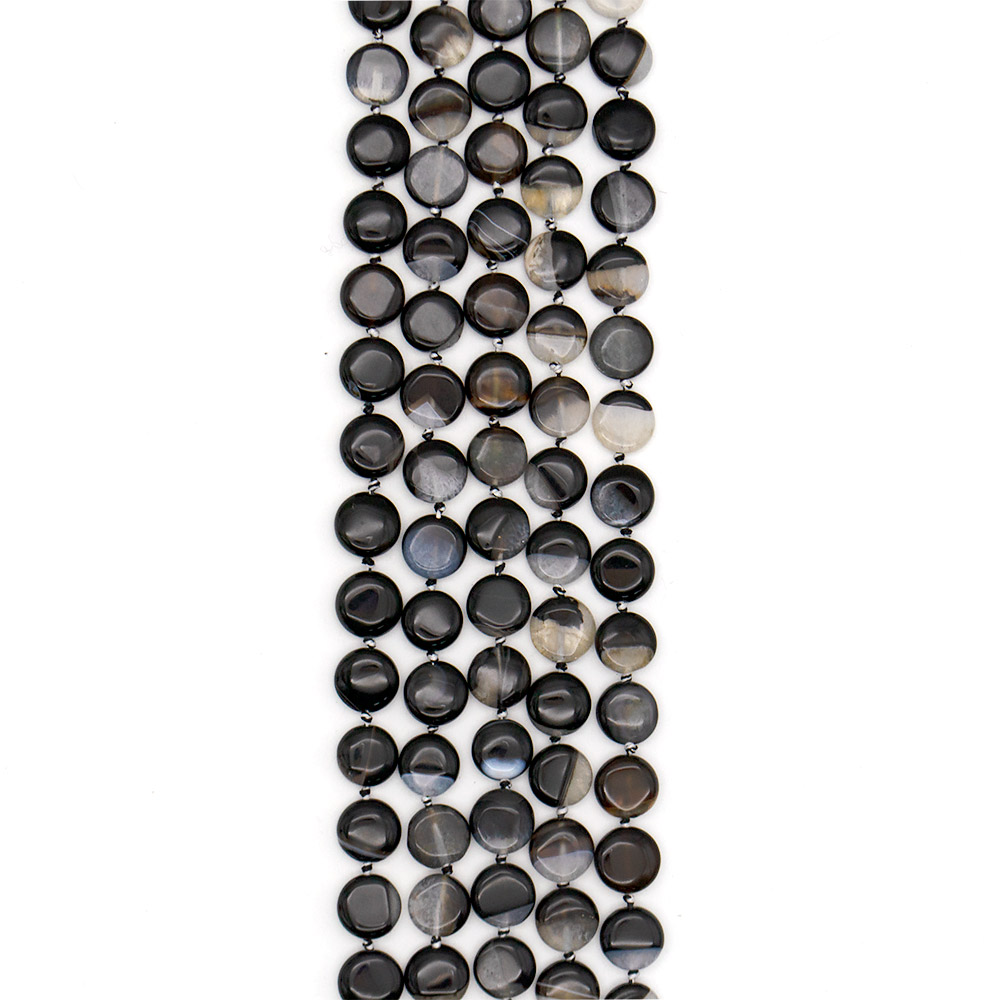 Фото товара агат черный с кварцем белым таблетка круглая 13 мм