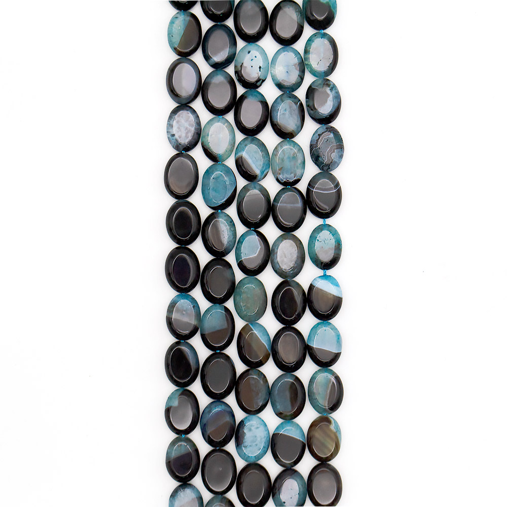 Агат черный с кварцем тонированным голубым таблетка 20*15 мм