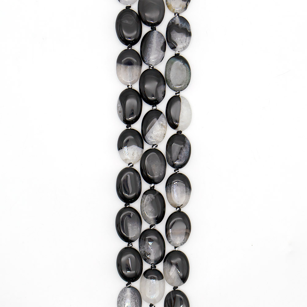 Агат черный с кварцем белым таблетка овальная обьемная 25*18 мм