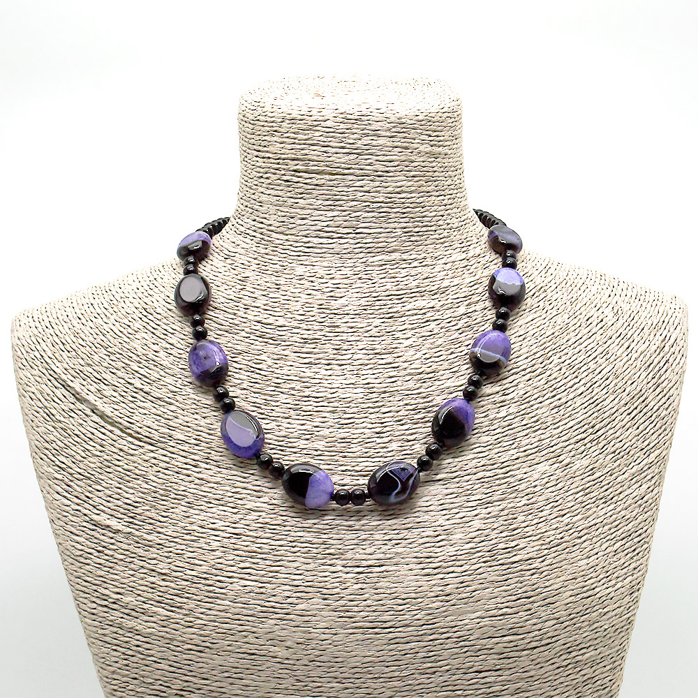 Бусы из агата с кварцем тонированным фиолетовым таблетка овальная 20*15 мм