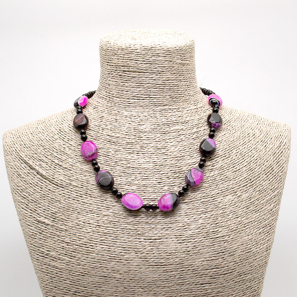 Фото товара бусы из агата с кварцем цвет фуксия таблетка овальная 20*15 мм