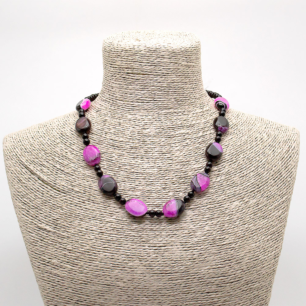 Бусы из агата с кварцем цвет фуксия таблетка овальная 20*15 мм