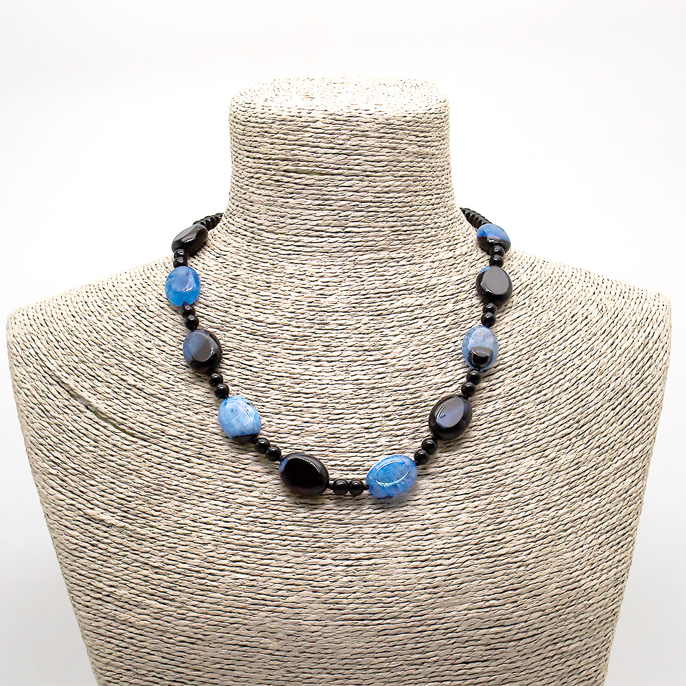 Бусы из агата с кварцем цвет синий таблетка овальная 20*15 мм