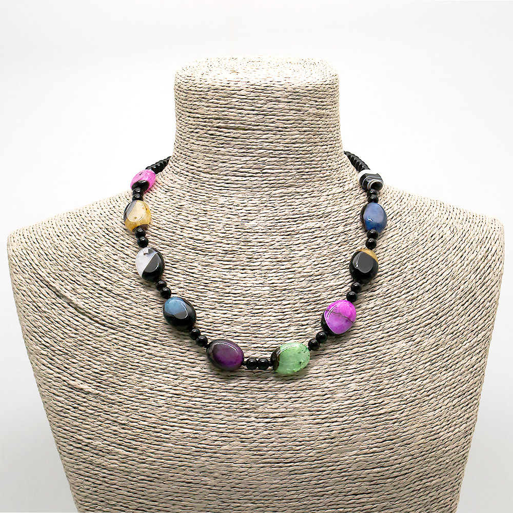 Бусы из агата с кварцем микс цветов таблетка овальная 20*15 мм