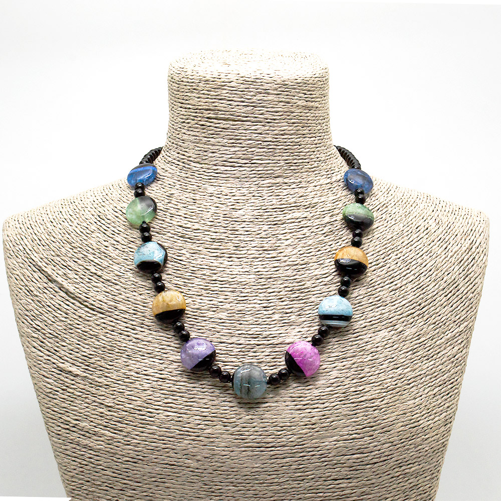 Фото товара бусы из агата с кварцем тонированным микс цветов таблетка 18 мм