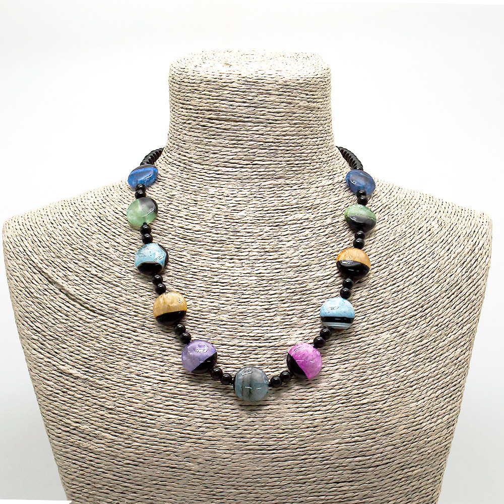 Бусы из агата с кварцем тонированным микс цветов таблетка 18 мм