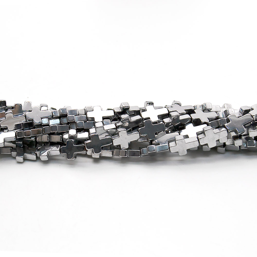 Фото товара гематит с покрытием серебро  крест вытянутый 8*6мм