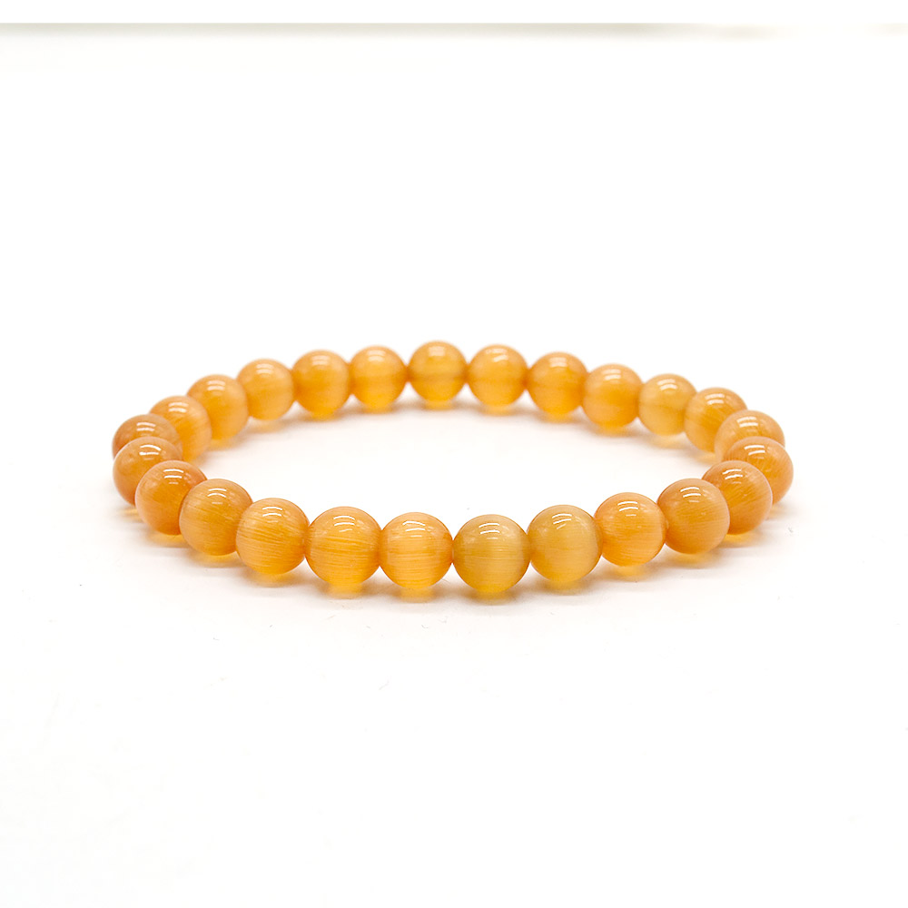 Фото товара браслет из кошачьего глаза имитации цвет оранжевый шар 8 мм