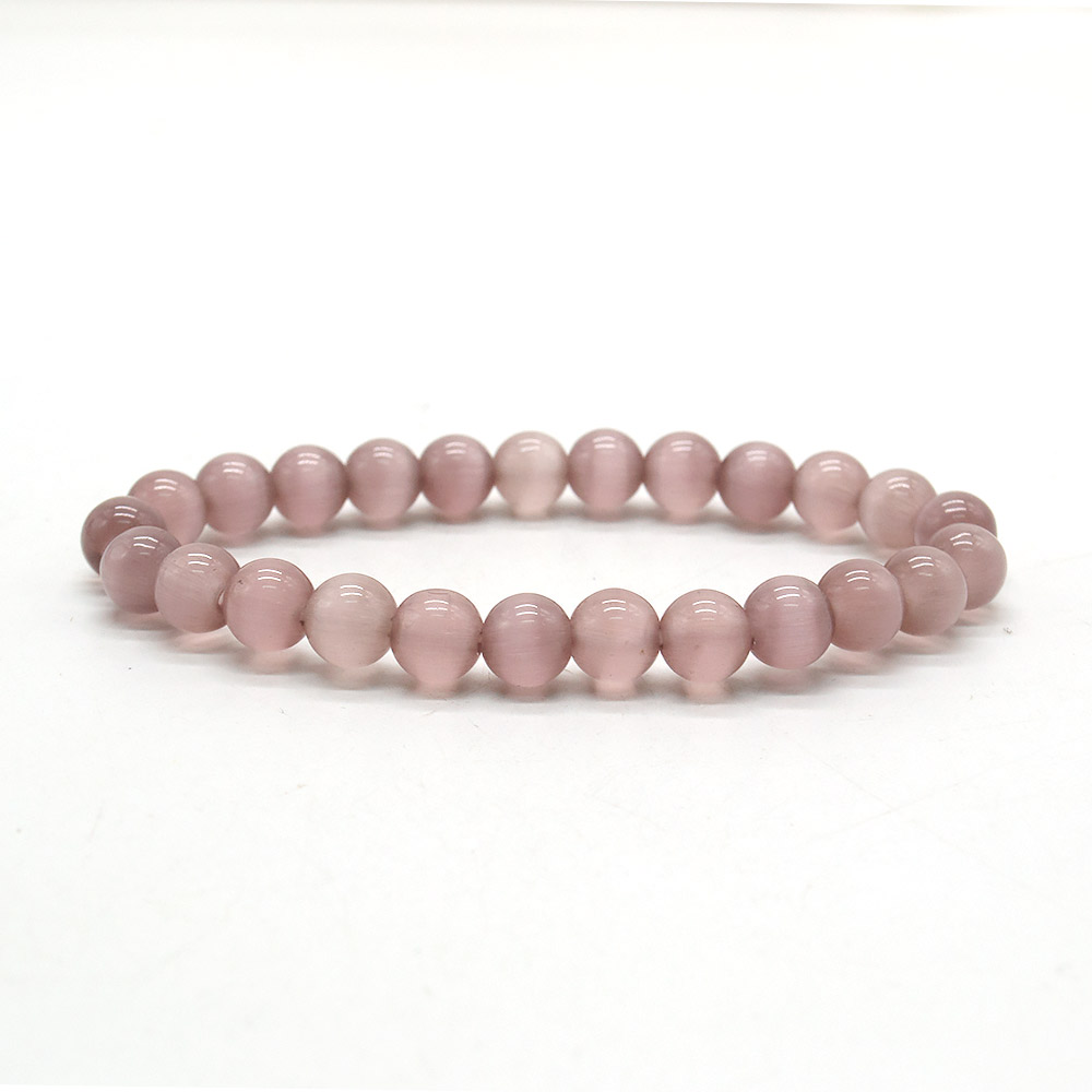 Фото товара браслет из кошачьего глаза имитации цвет пудра шар 8 мм