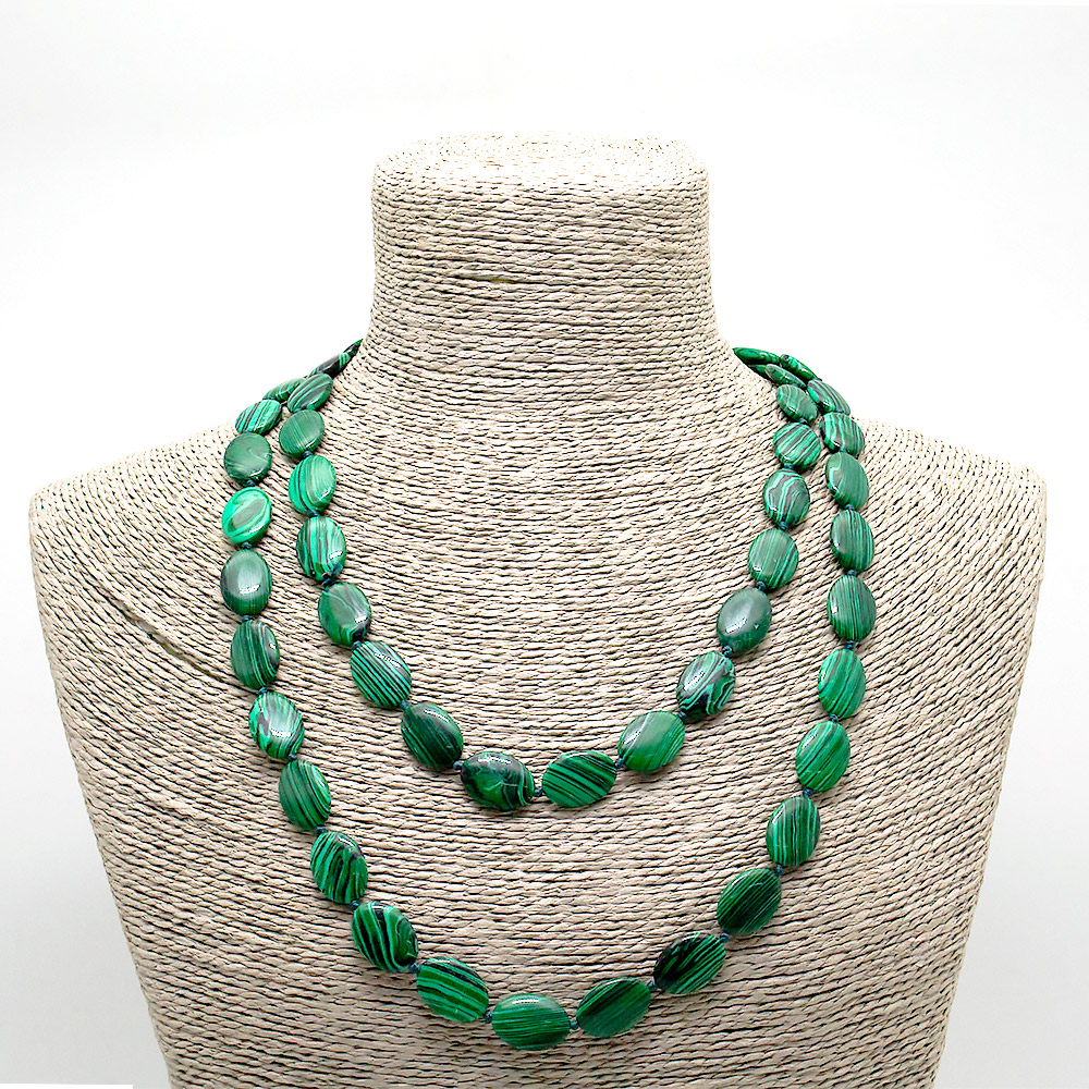 Бусы из малахита имитации таблетка овальная