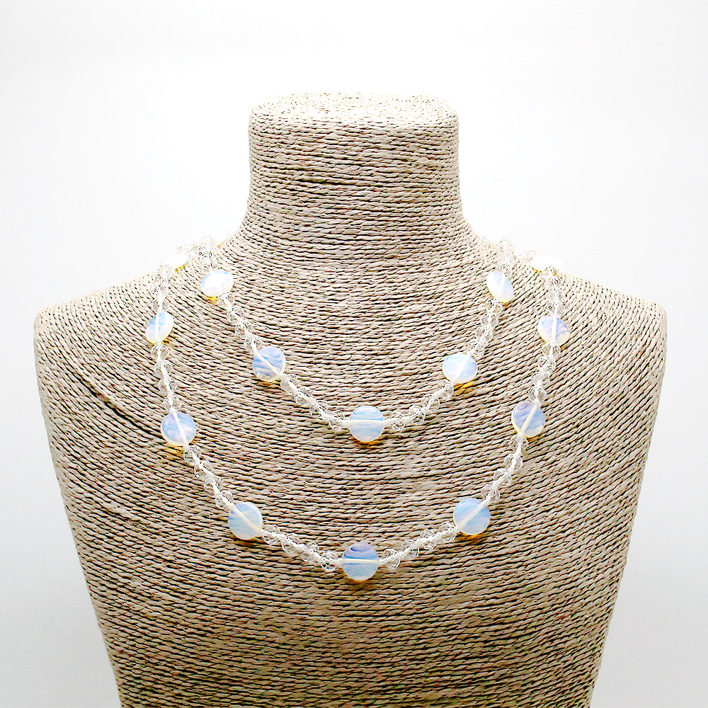 Бусы из лунного камня имитации с цирконом таблетка круглая 