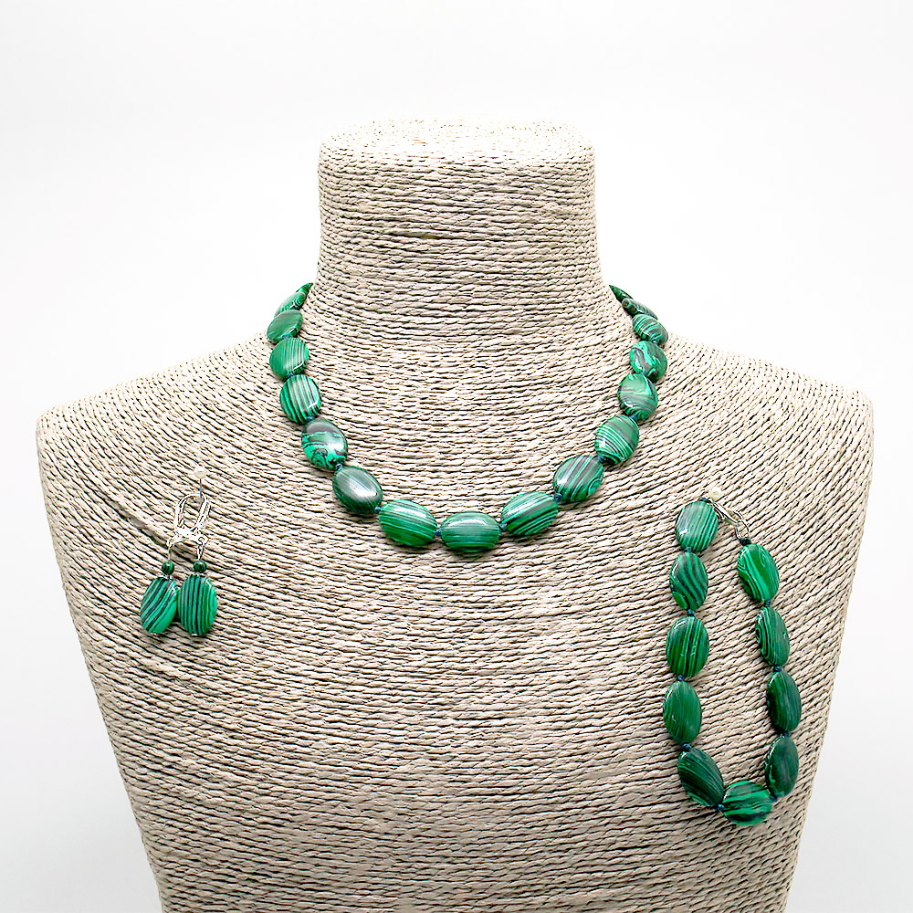 Бусы,браслет,серьги из малахита имитации таблетка овальная 18*13 мм