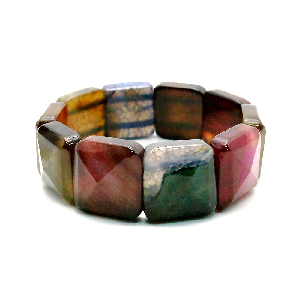 Браслет из агата кракле микс цветов квадрат с гранями 21*21 мм