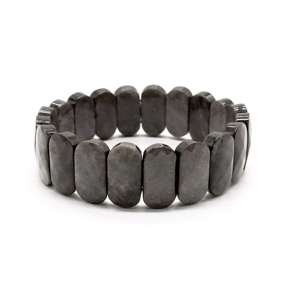 Браслет из обсидиана серебристого сегмент 20*10 мм грань