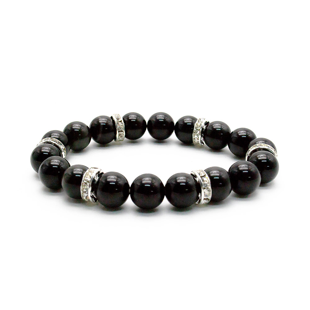 Фото товара браслет из обсидиана радужного с фурнитурой "стразы"