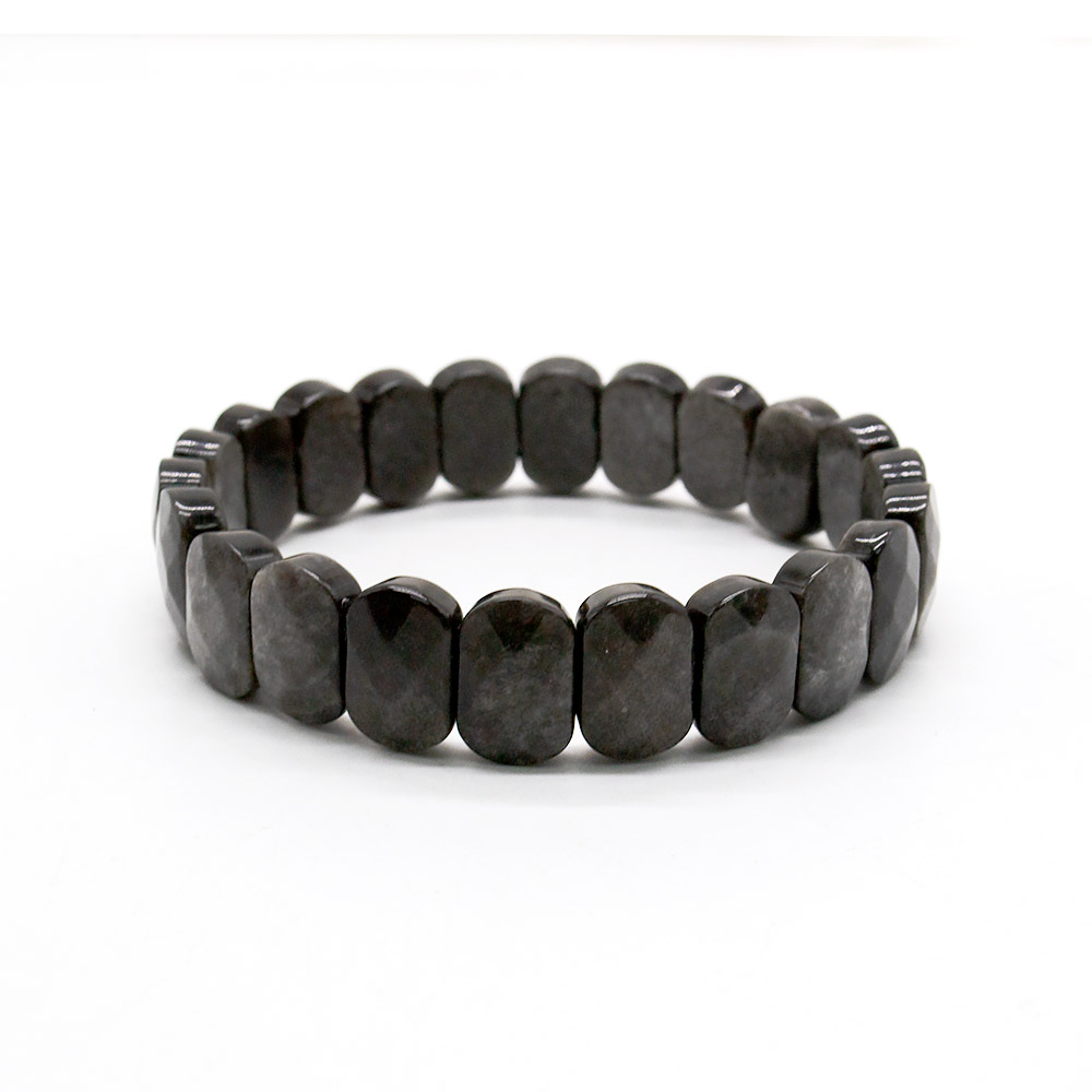 Фото товара браслет из обсидиана серебристого сегмент  овальный 14*10 мм грань