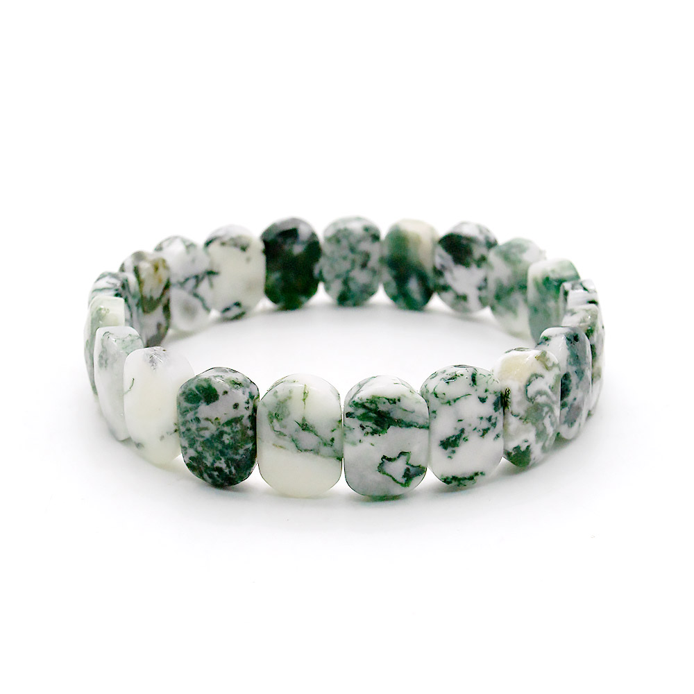 Браслет из агата мохового бело-зеленого 14*10 мм грань
