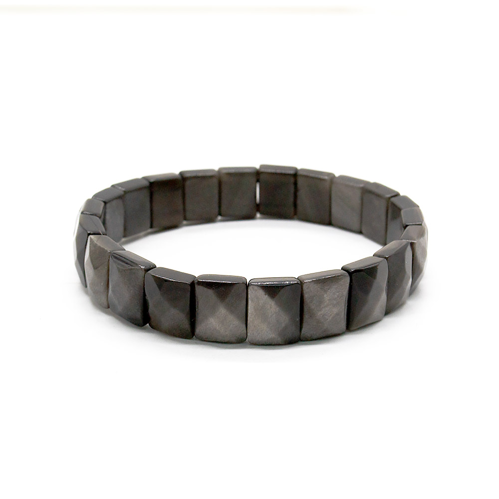 Фото товара браслет из обсидиана серебристого сегмент прямоугольный 12*10 мм грань