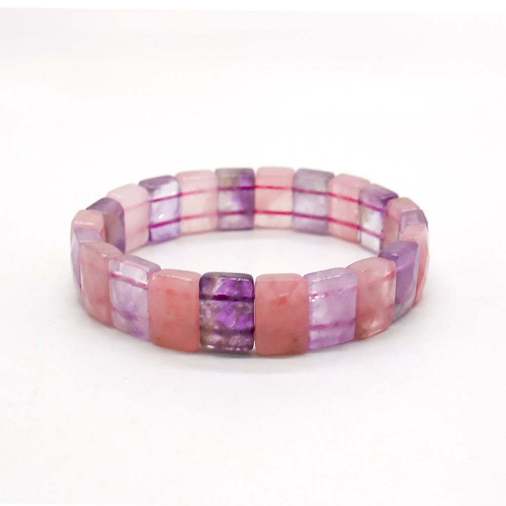 Браслет из розового кварца и аметиста яркий 14*9 мм грань