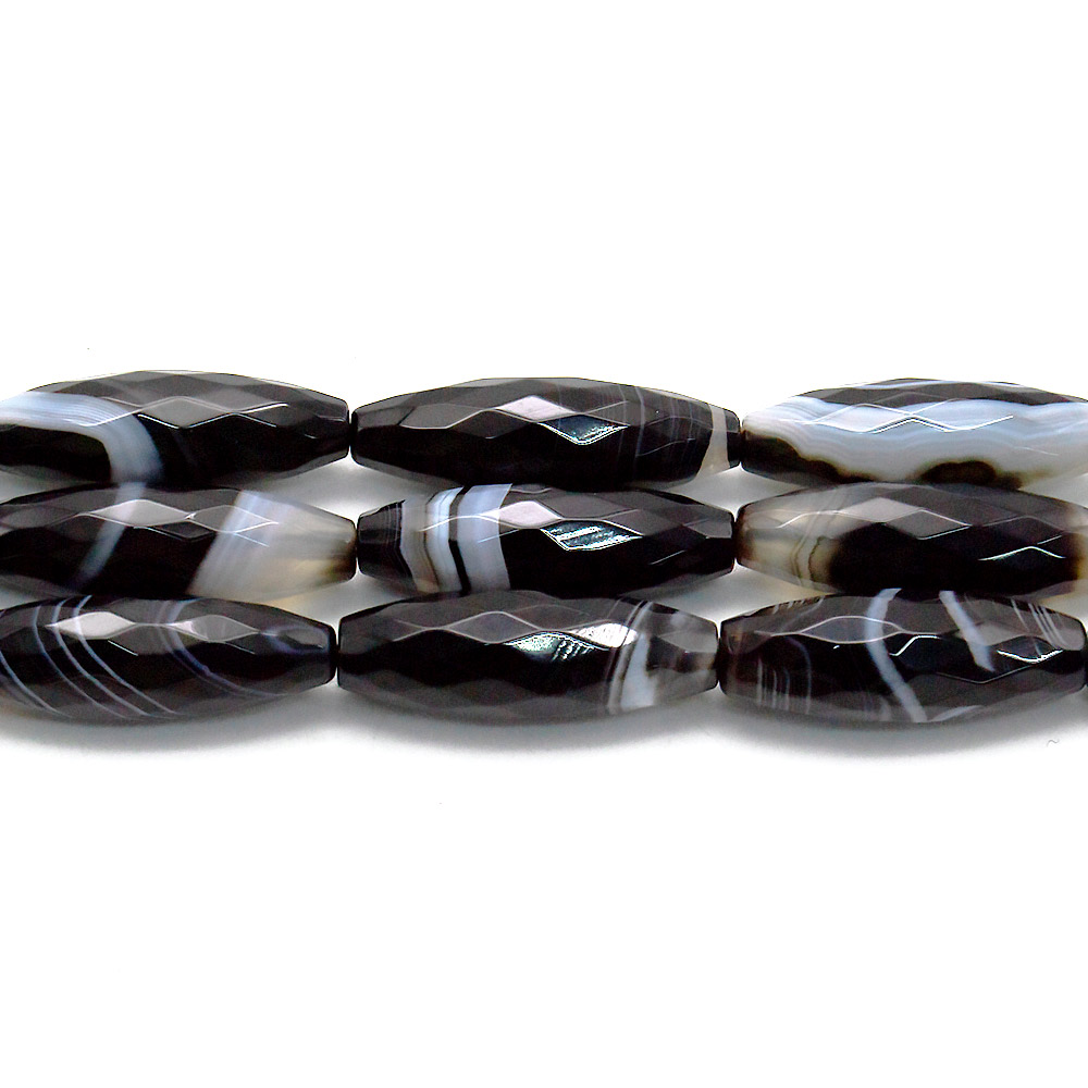 Агат бочата цвет черный грань 30*10 мм