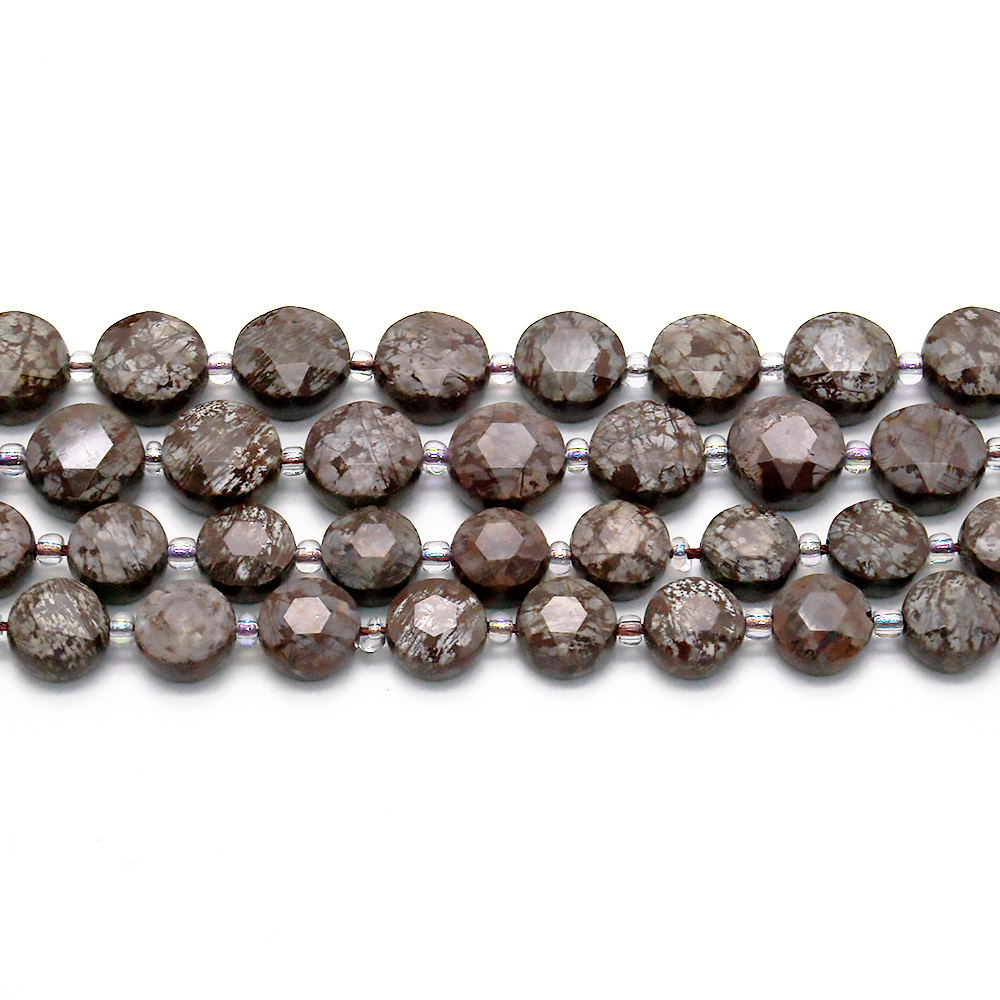 Обсидиан снежный коричневый таблетка круглая граненая