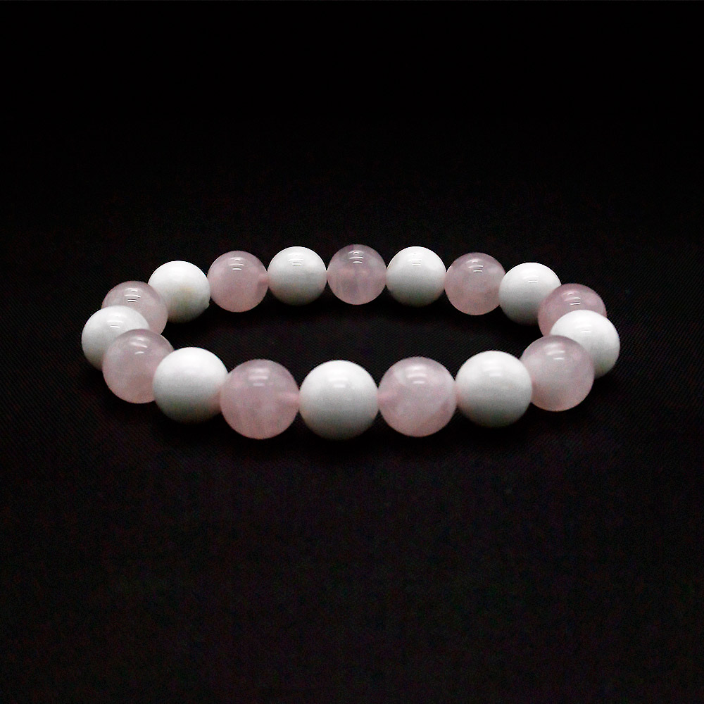 Браслет микс из розового кварца мадагаскарского и адуляра 10 мм