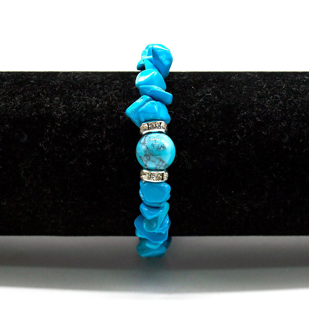 Фото товара браслет из бирюзы имитации крошка с шариком и стразами