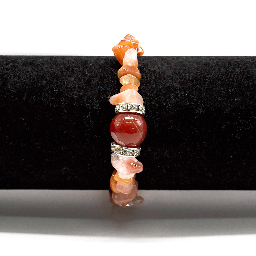 Фото товара браслет из сердолика крошки с шариком и стразами