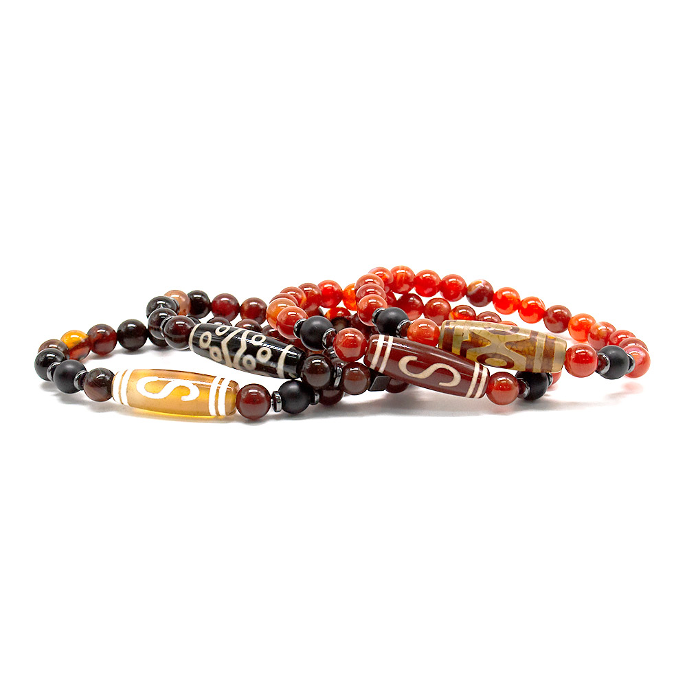 Фото товара браслет с бусиной дзи из сердолика со вставкой из шунгита и гематита 8 мм