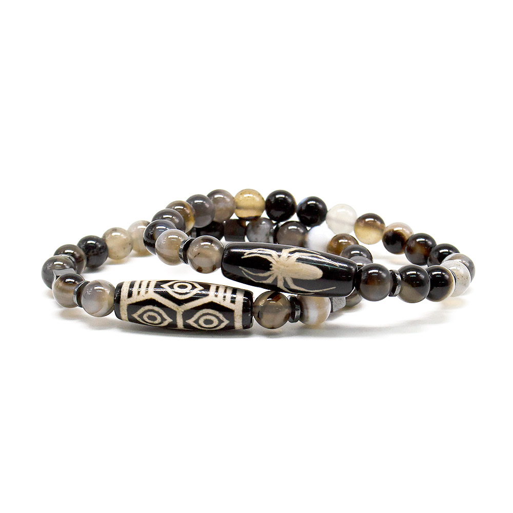 Фото товара браслет из агата серого 8 мм со вставками из гематита и бусиной дзи