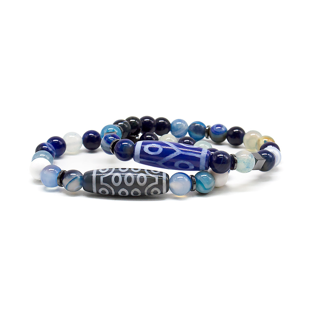 Браслет из агата ультрамарин со вставками из гематита 8 мм и бусиной дзи