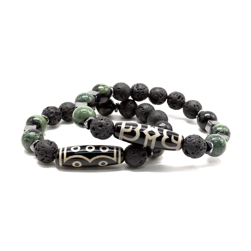 Фото товара браслет из яшмы камбаба 10 мм с лавой и бусиной дзи