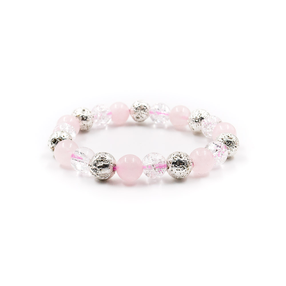 Фото товара браслет из сахарного,розового кварца,лавы с покрытием серебро шар 8 мм