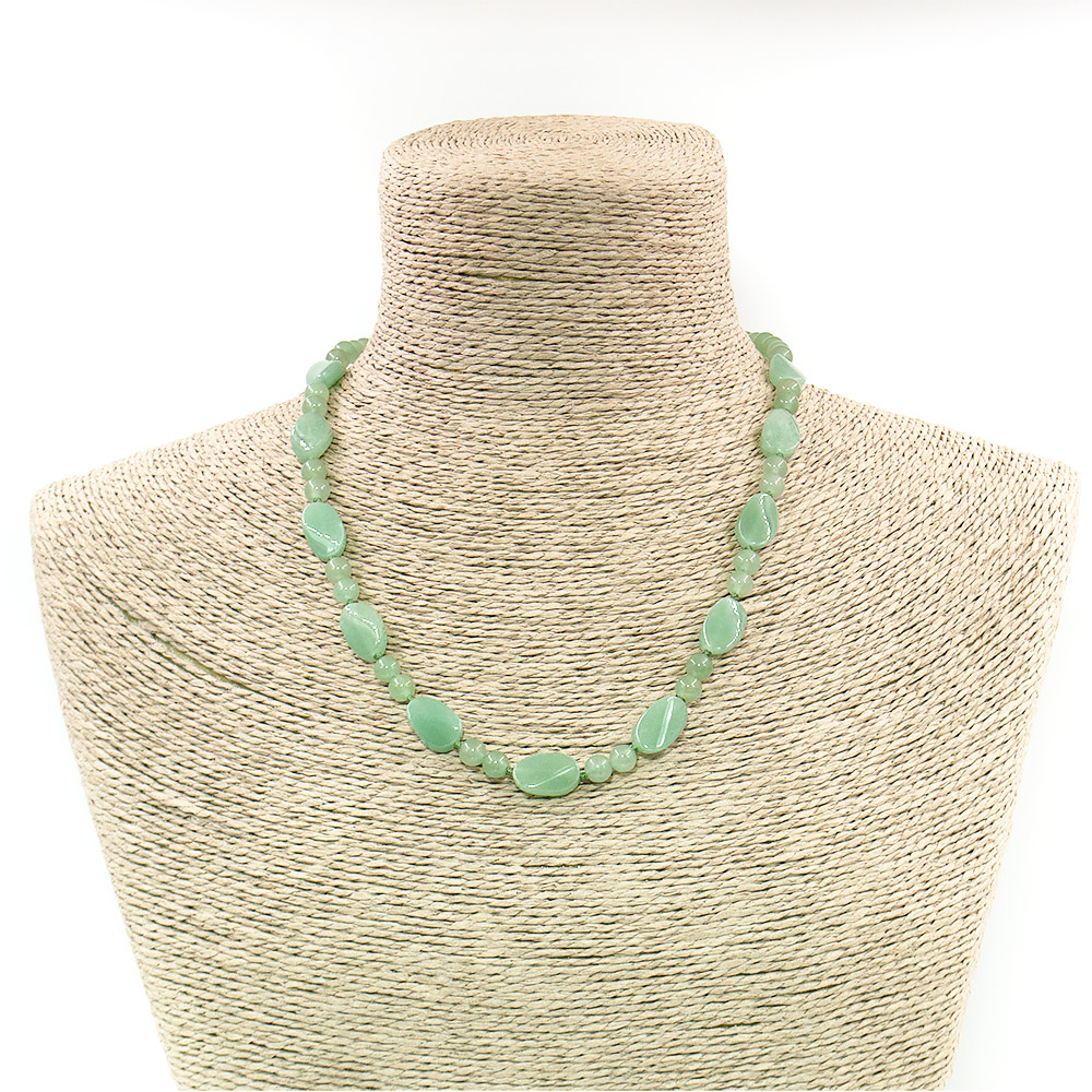 Фото товара бусы из авантюрина зеленого таблетка овальная витая 16*10 мм