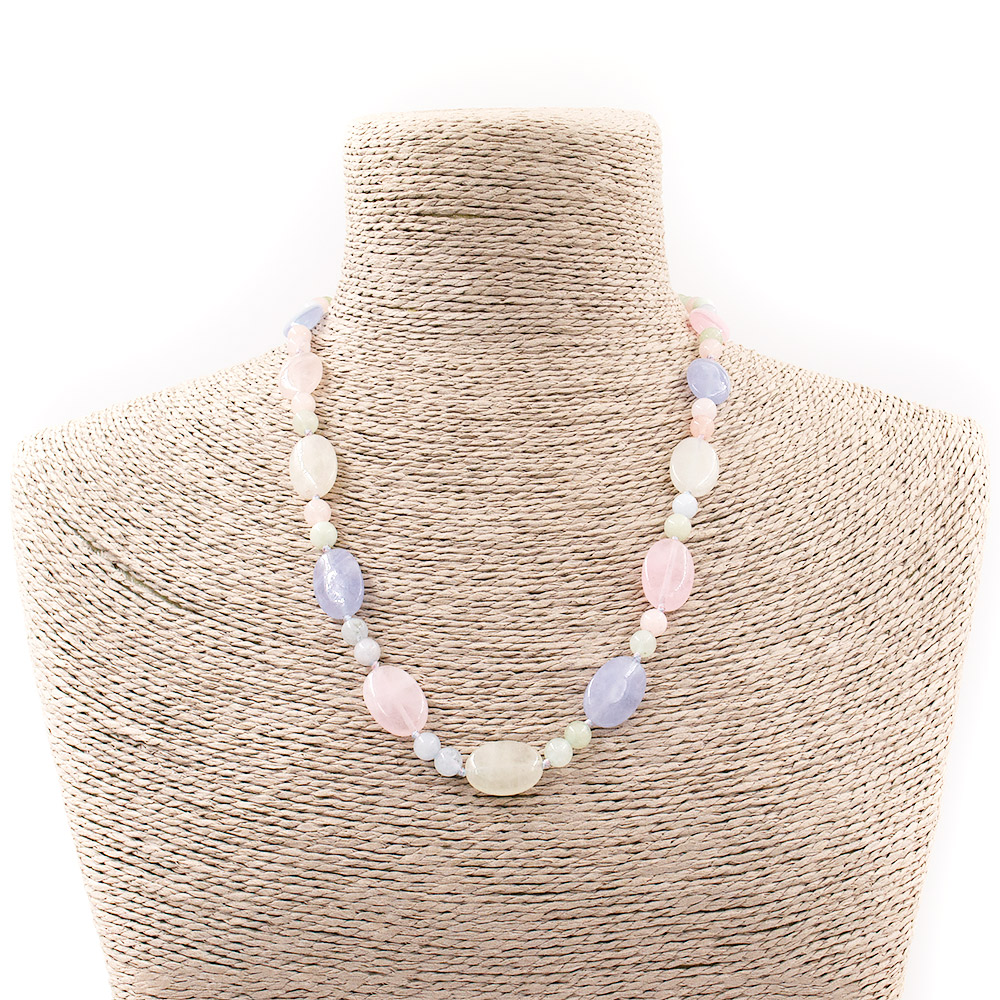 Фото товара бусы из розового кварца,кварца цвет аквамарин,кварца цвет цитрин таблетка овальная 18*13 мм