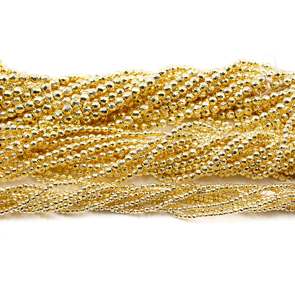 Фото товара гематит с покрытием яркое золото 2 шар грань